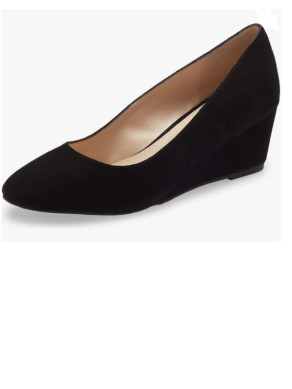 YDN Black Closed Almond Toe Slip on Pumps Solid Wedge Low Heels Date Office Shoe